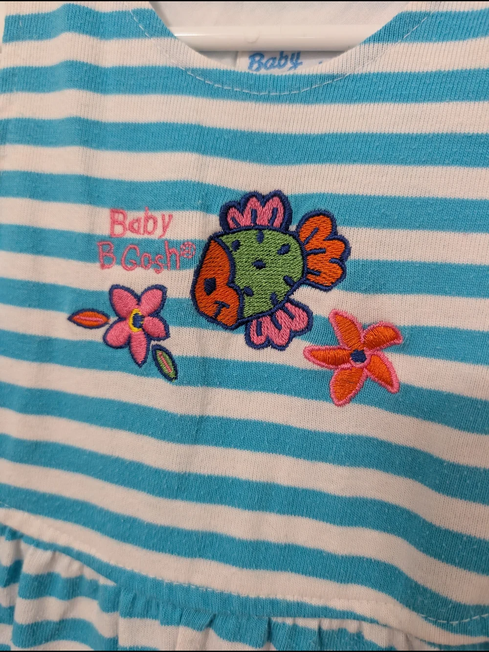 Vintage OshKosh B'gosh Blue Striped‎ Romper With Fish Embroidery 18m Vacation